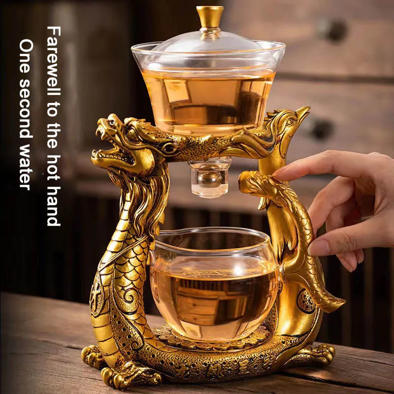 Dragon Glass Teapot  Diversion Rotating Cover Bowl Water Tea Cup Purer Oolong Drinkware Tea