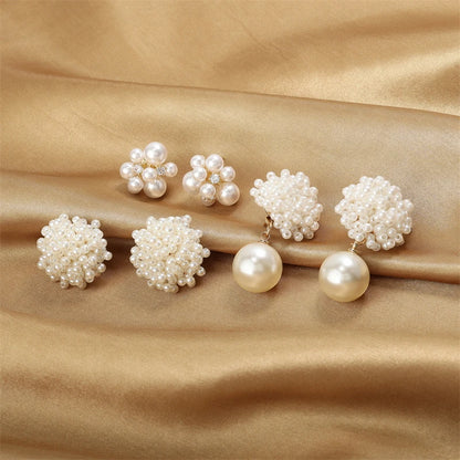 rendy White Spherical Imitation Pearl Drop Earrings