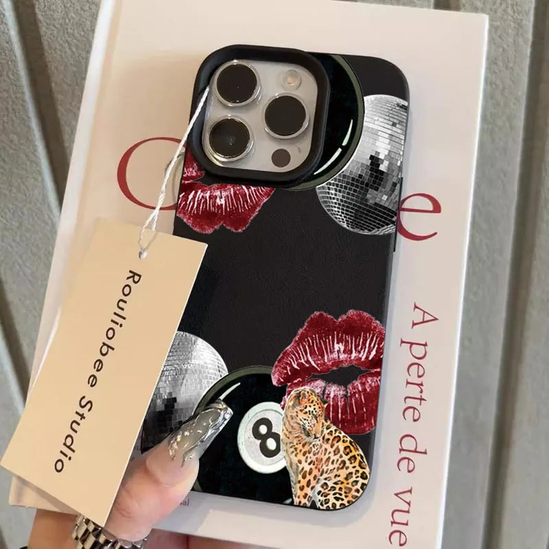 For iPhone 17 16 15 14 Case Vintage Lip Print Leopard Print Pool Cover For iPhone 17Air 16 15Plus