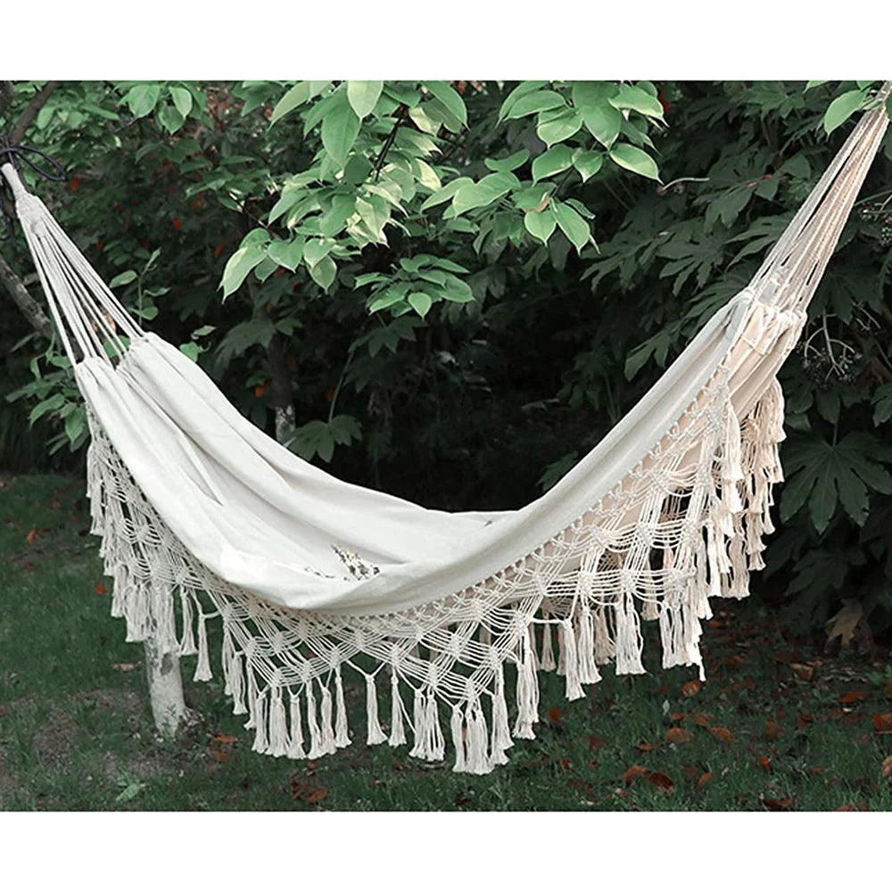 286*140cm Hammock Large Brazilian Macrame Fringe Double Deluxe Hammock Swing 2 Person Net Chair Outdoor Hanging Hammock Swings