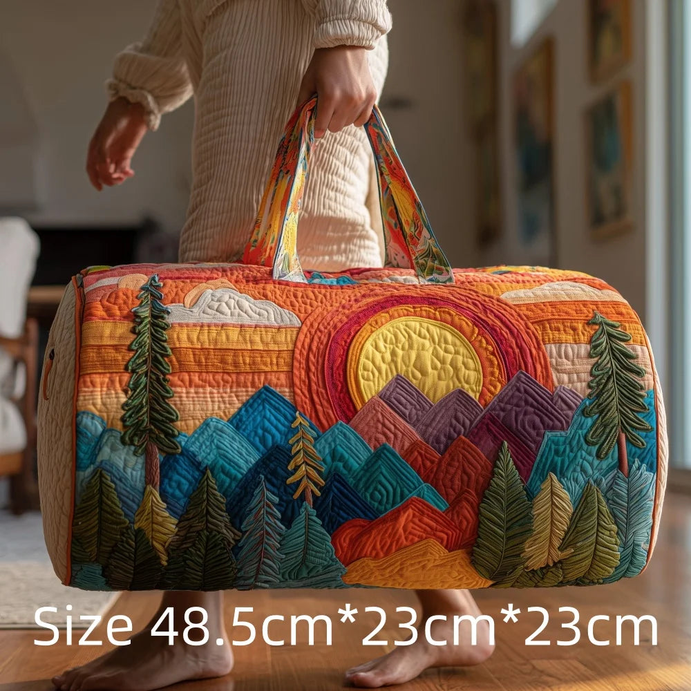 3D Print Quilted Travel Bag Autumn Mountain Forest Cabin Tote Weekender Duffle for Women Men Vintage Nature Landscape Hangbag