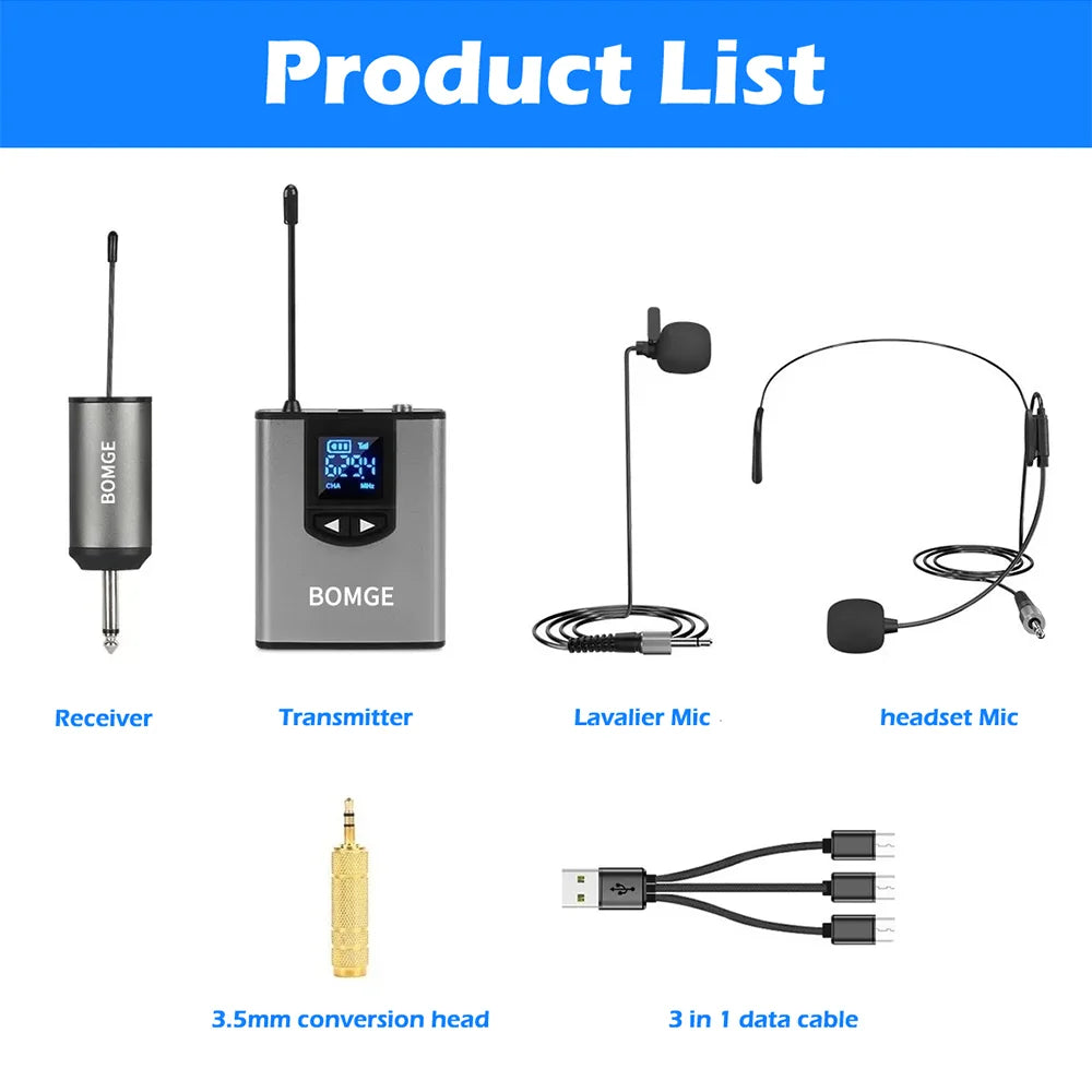 Dual Wireless Microphone System with Headset and Lavalier Microphones