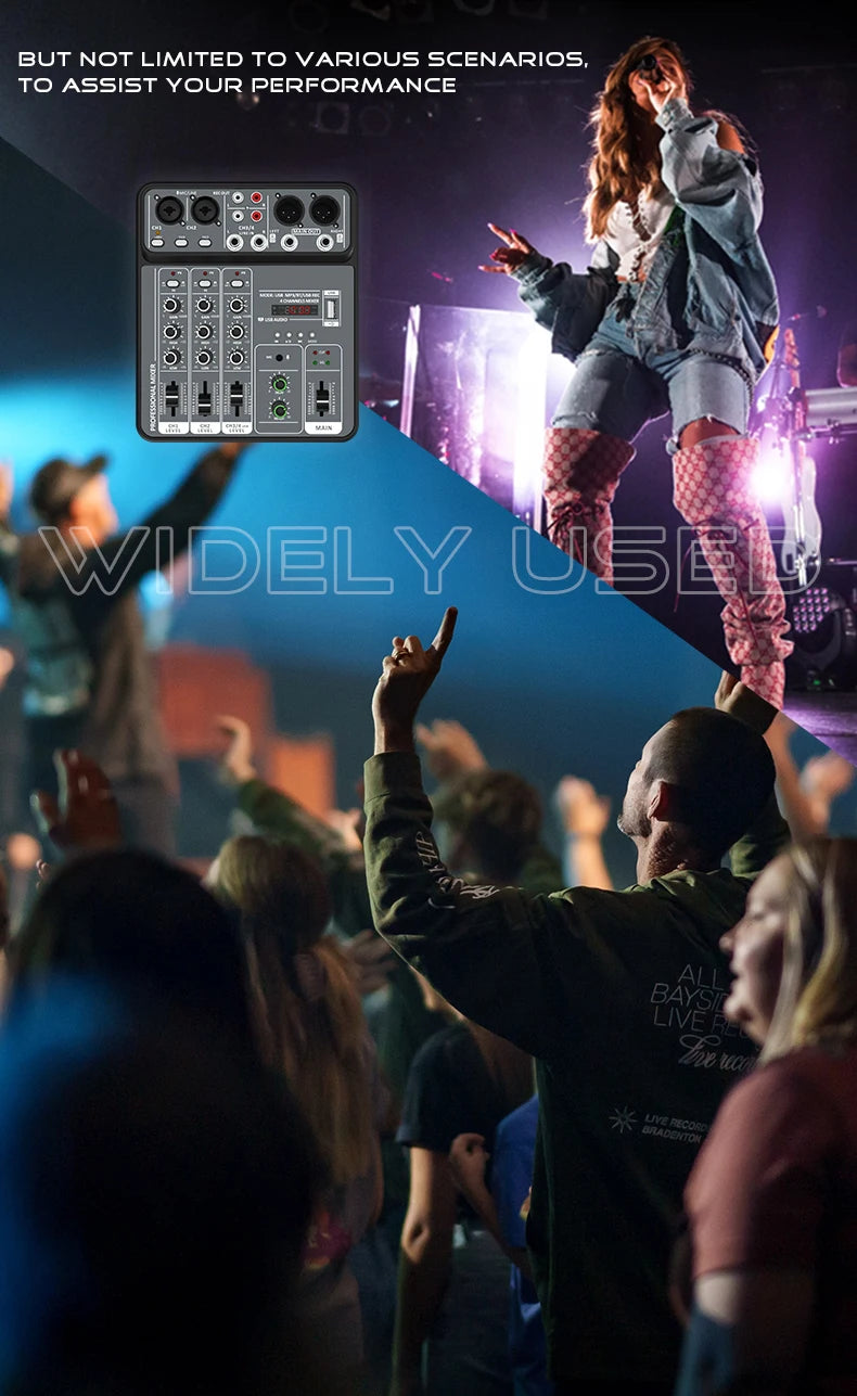 4 Channel Audio Recording Mixer With Bluetooth USB And 48V Phantom Power Light Grey