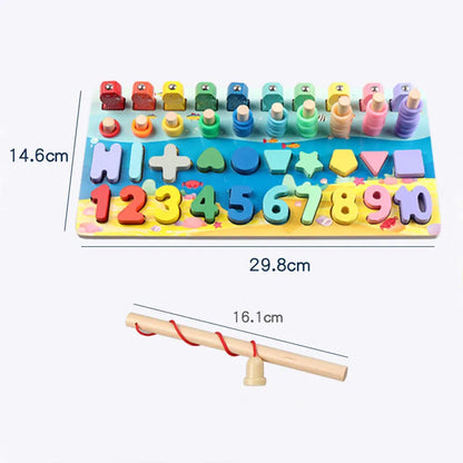 Montessori Educational Toys Wooden Preschool Kid Cognition Match Board Math Fishing Numbers Early Learning Toy Counting Geometry