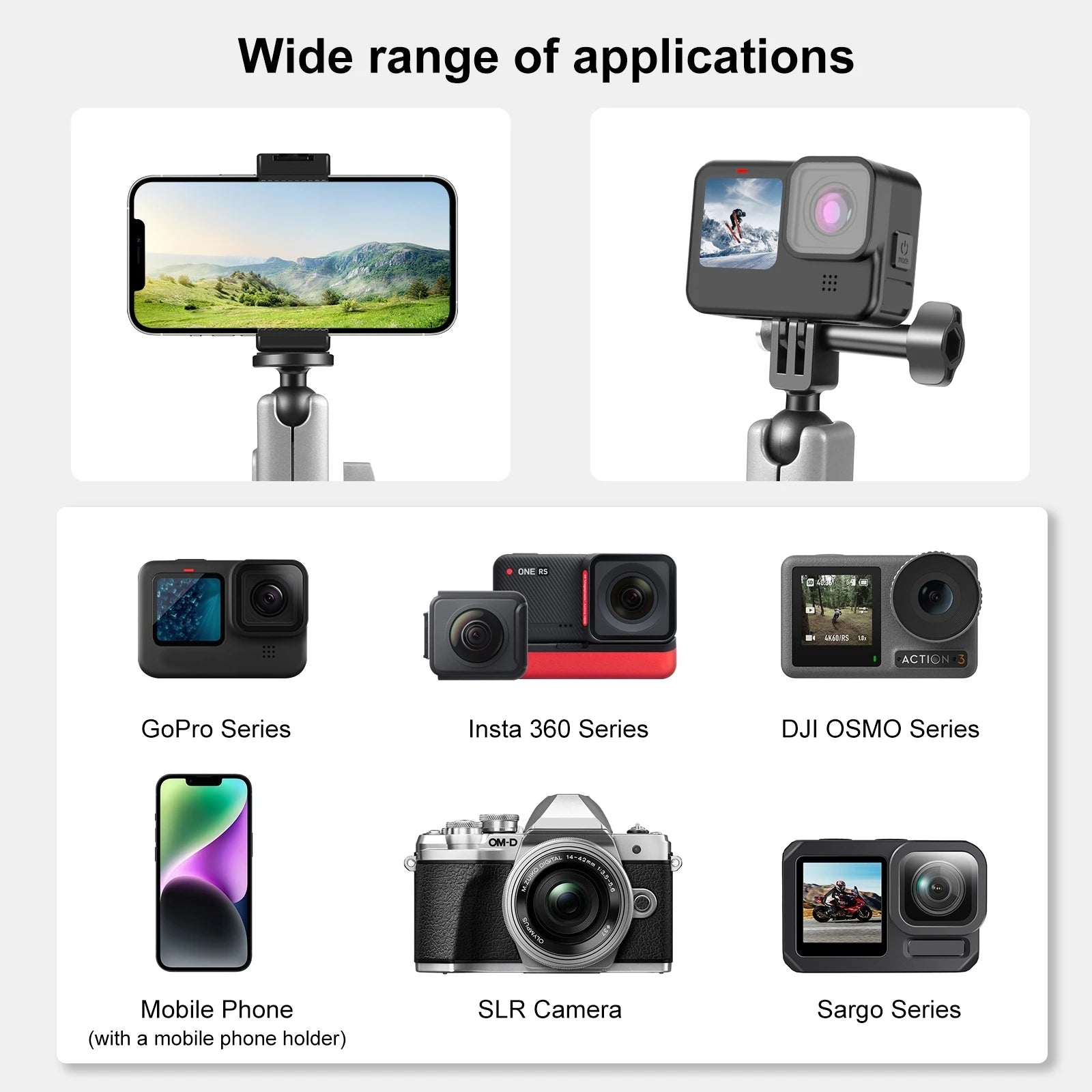 Motorcycle Crab Pliers Clip Arm Mount with Mount Adapter & Long Screw for Gopro/ Insta360/ DJI Sport Camera Accessories