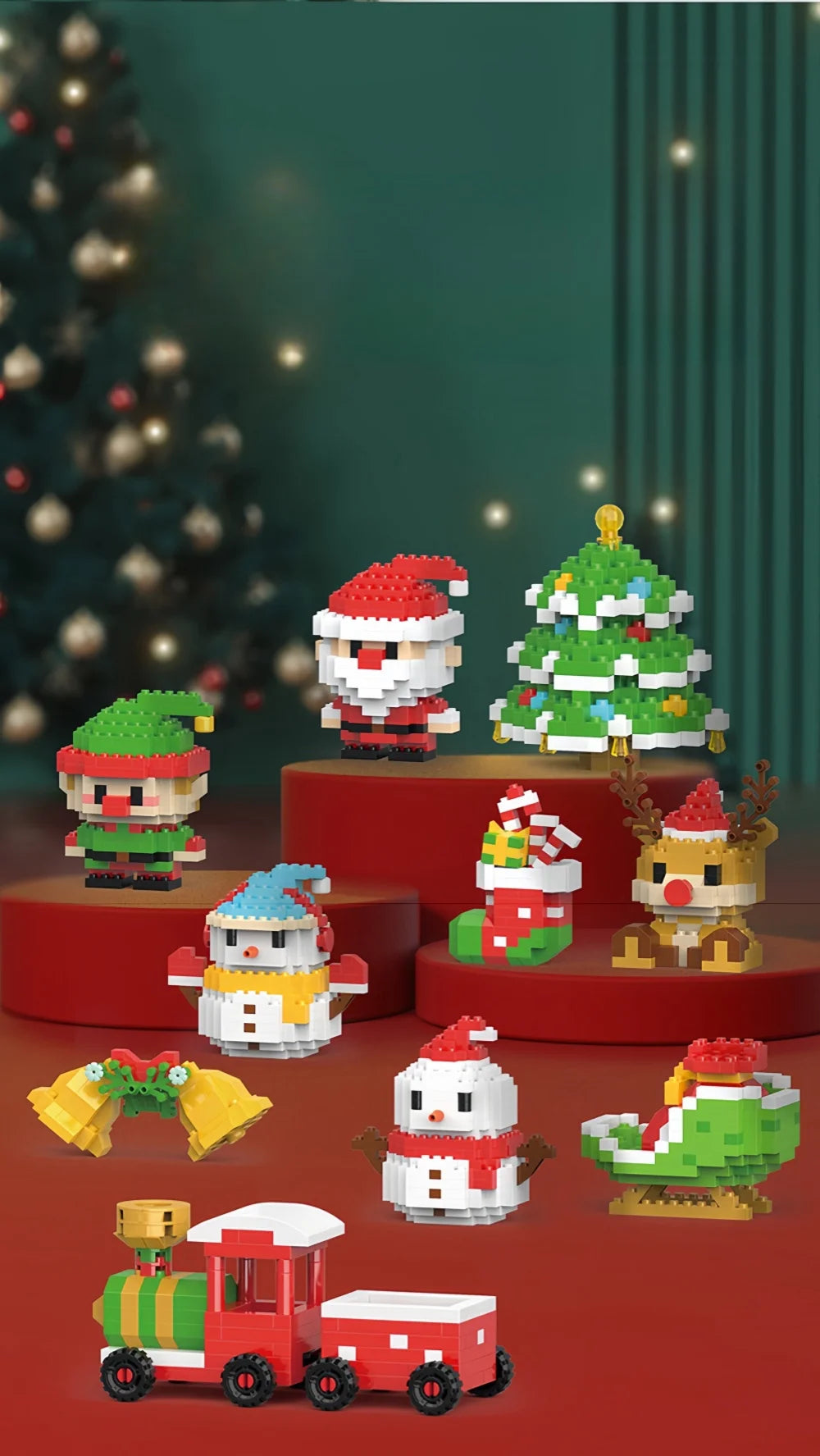 Knew Built Christmas Micro Mini Building Blocks Toys - Santa Claus, Christmas Tree, Reindeer, Snowman Elements - Perfect Gifts