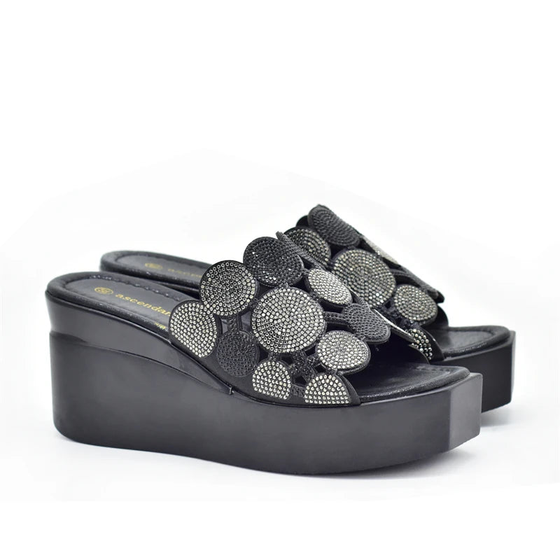 Women Bling High Heel Pumps Ladies Wedding Shoes with Rhinestone Wedges Slides Party Sandals Platform Slipper Peep Toe Shoes