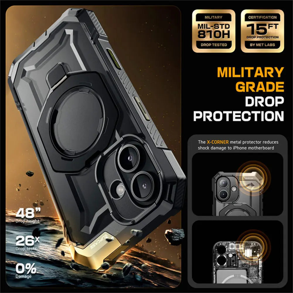 For iPhone 16 Case with Camera Control Capture Button UB Grip Heavy Duty Rugged  MagSafe Phone Case with Stand