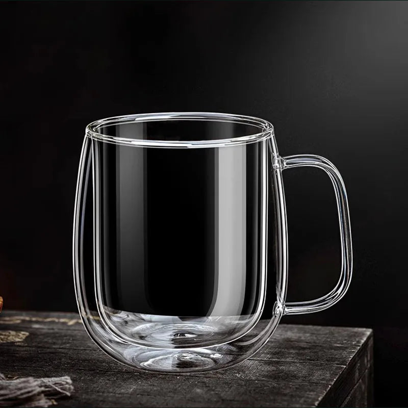 250/400ml Clear Double Wall Glass Cup Home Coffee Milk Mug With Handle Hot Cold Beverage Juice Drinkware Cup Set Of 1/2/4pcs
