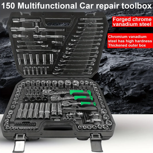 150/46Pcs Auto Mechanical Repair Tool Set Socket Wrench & Ratchet Combination Toolkit Carbon Steel Hand Tools for Car & Home Maintenance
