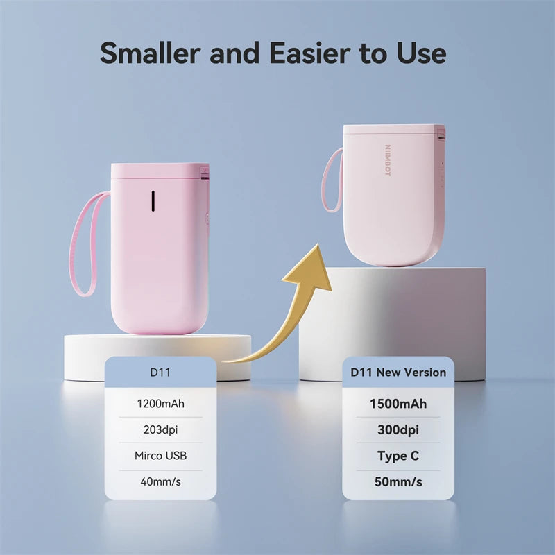 D11 Mini Thermal Label Printer 300DPI, Bluetooth Wireless Inkless Sticker Maker, Portable Label Printer for Android & iOS
