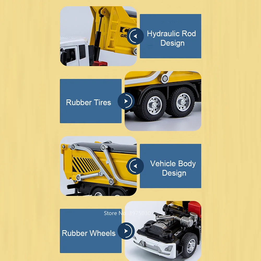 1/32 Dregs Transportation Vehicle Alloy Diecast Toy Model Cars Light Sound Muck Truck Doors Opened Engineering Vehicles