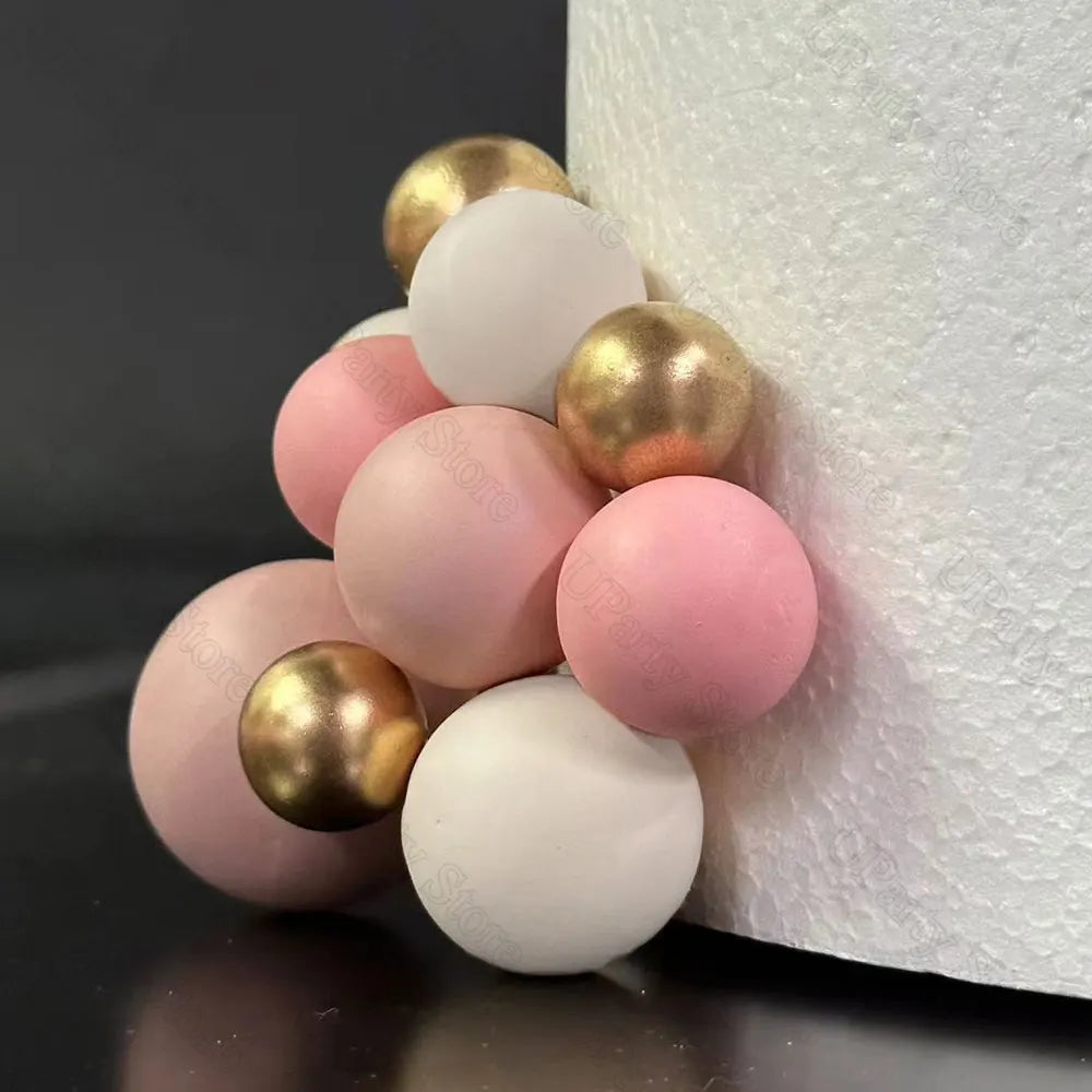 1 Set Pink Bear Cake Toppers Boho Rainbow Nude  Pink Balls Cake Decorations for Birthday Baptism  Shower Party Favor