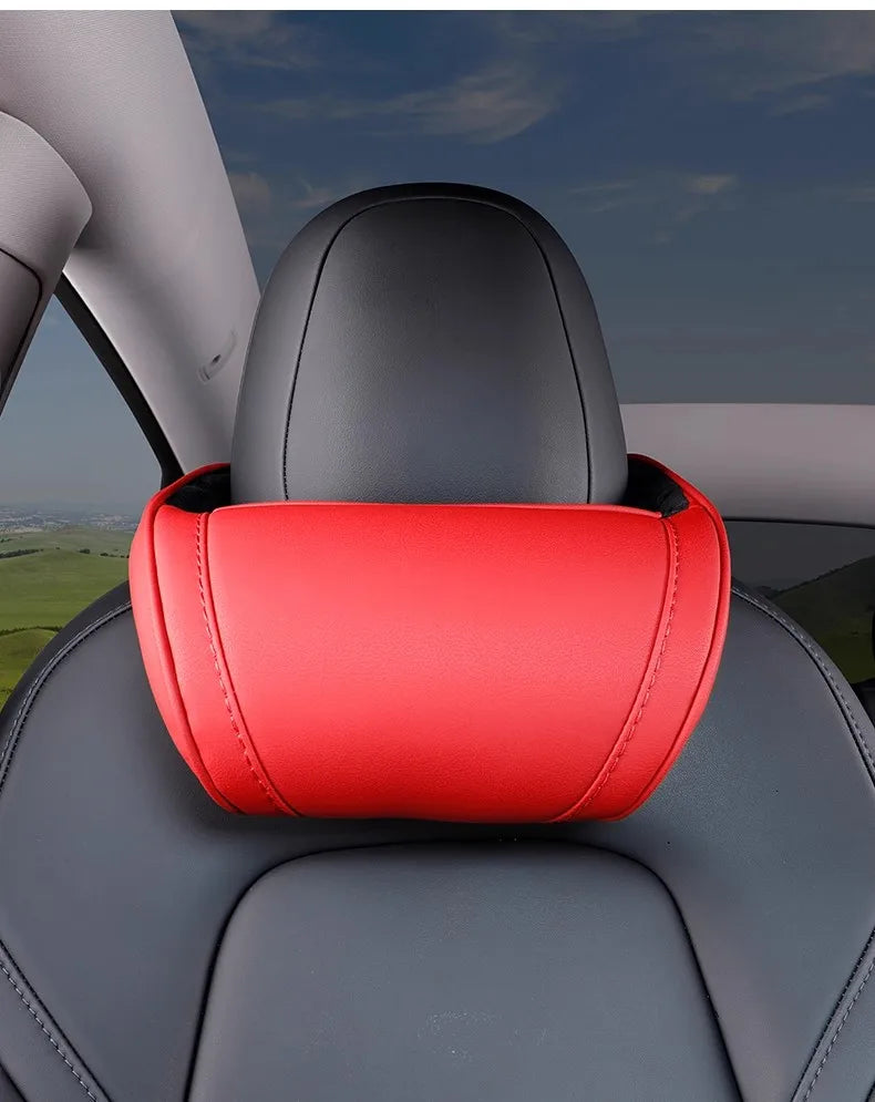 Memory Foam Car Neck Pillow for Tesla Model 3 Y X S PU Leather Headrest Support
