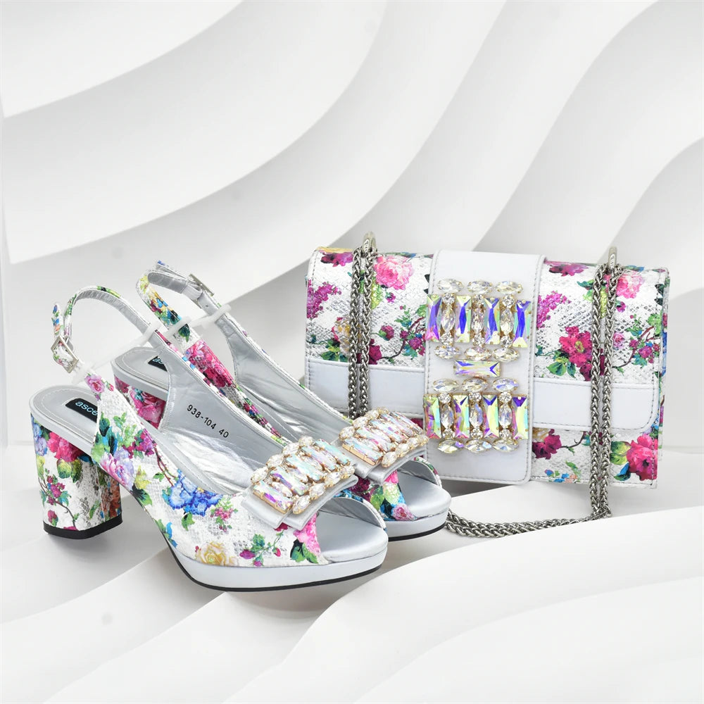 Italian Design Rhinestone-encrusted Ladies Party Shoes And Special Bag High Heels And Dual Purpose Bag Women's Shoes