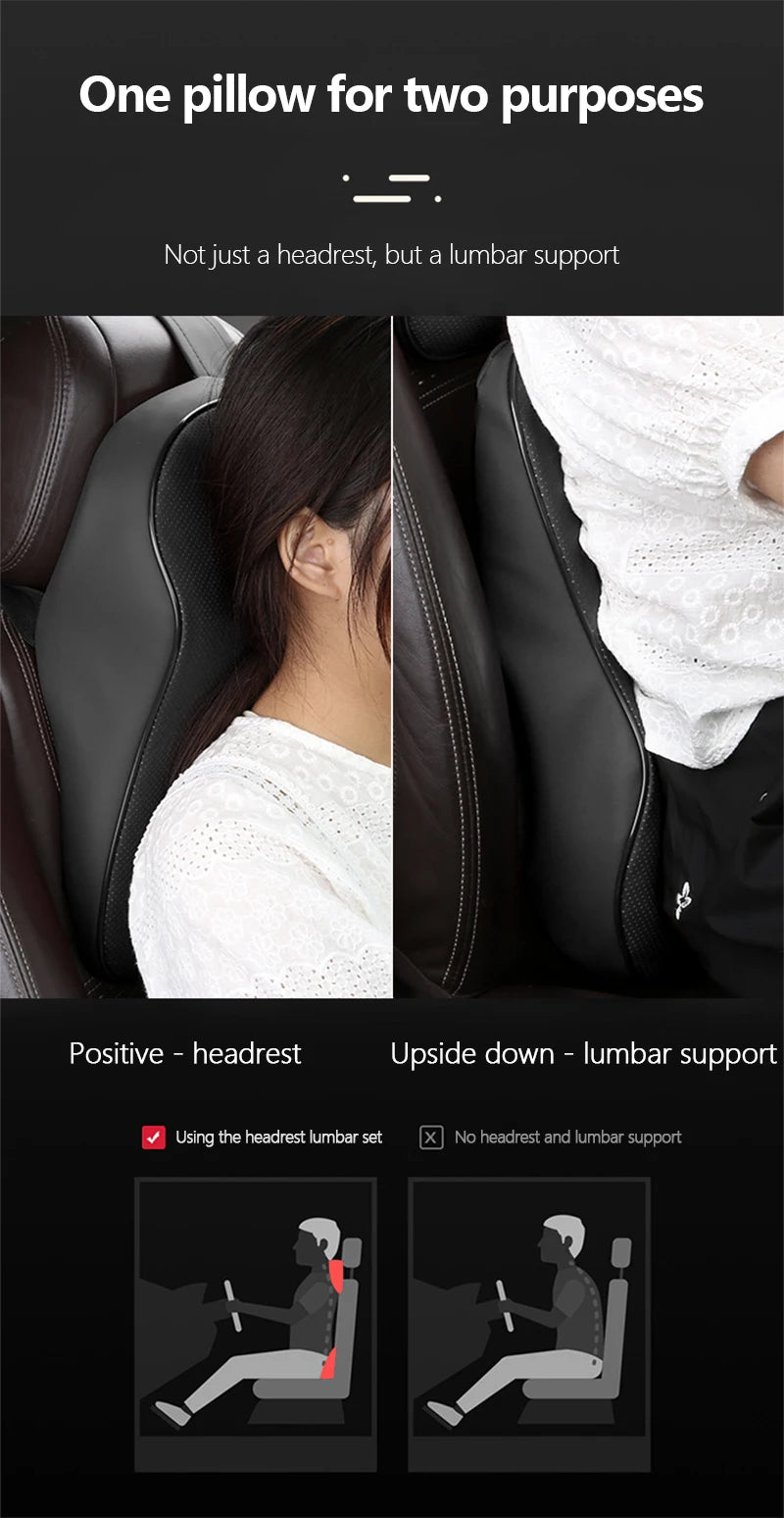 3D Nappa Leather Memory Foam Headrest Car Neck Pillow Support Neck Rest Pillow for Car Pain Relief Travel Neck Support