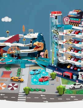 Electric Rail Car Dinosaur Building Parking Lot Adventure Racing Rail Car Toys  Brain Mechanical Interactive Rail Cars