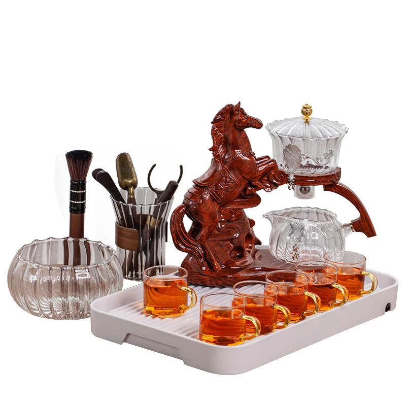 Heat-resistant Kungfu Tea Drinking Tea Set Creative Horse Teapot Full Automatic Glass Teapot Infuser Magnetic Water Diversion