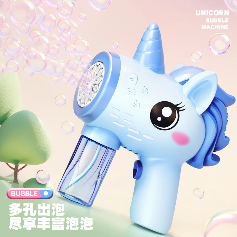 Unicorn Electric Bubble Gun Kids Toy Bubbles Machine Automatic Soap Blower with Light Outdoor Party Games