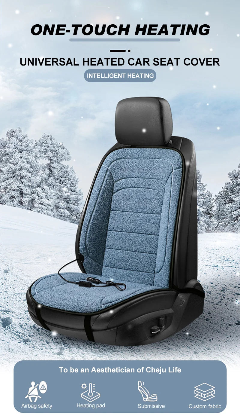 Heated Car Seat Cover 12V Fast Heating Seat Cushion Warm Plush Car Seat Heating Covers Seat Protector Auto Seat Heater Pads Mat