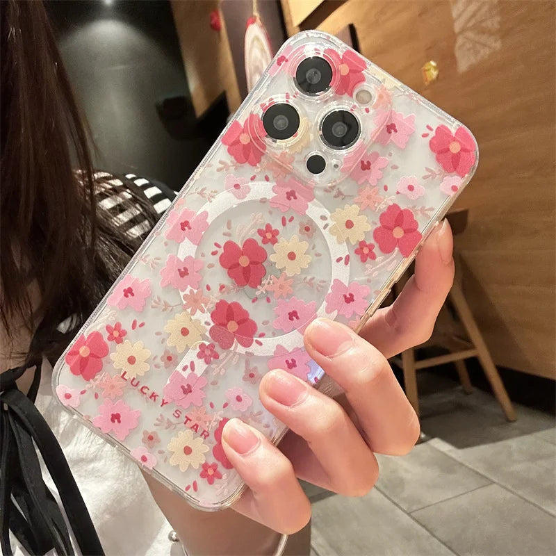 MagSafe Clear Flower Case – Shockproof & Wireless Charging Compatible iPhone Series