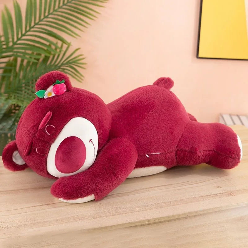 Kawaii Strawberry Bear Plush Stuffed Animal Lying Down Pillow