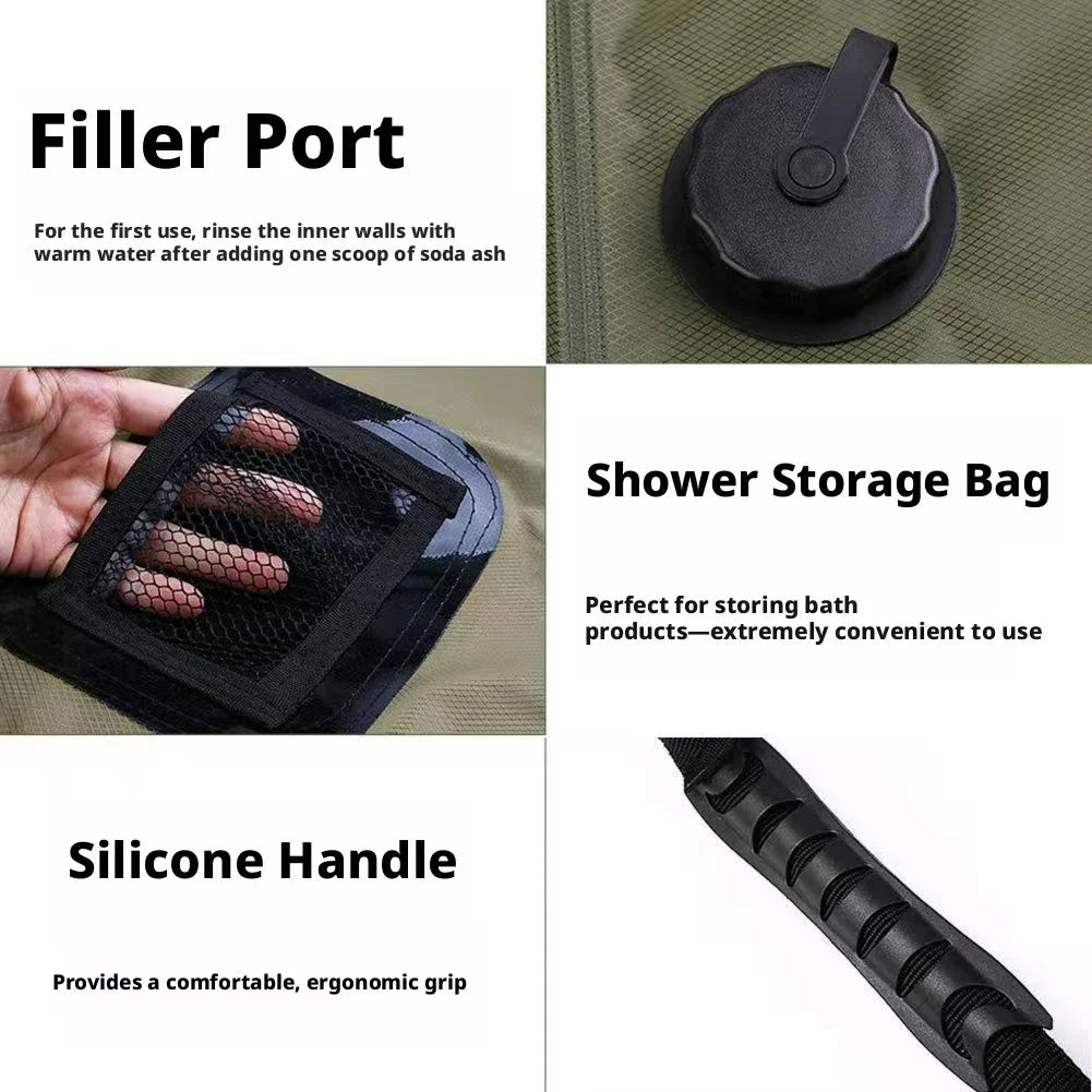 20L Portable Solar Heated Camping Shower Bag with Shower Head