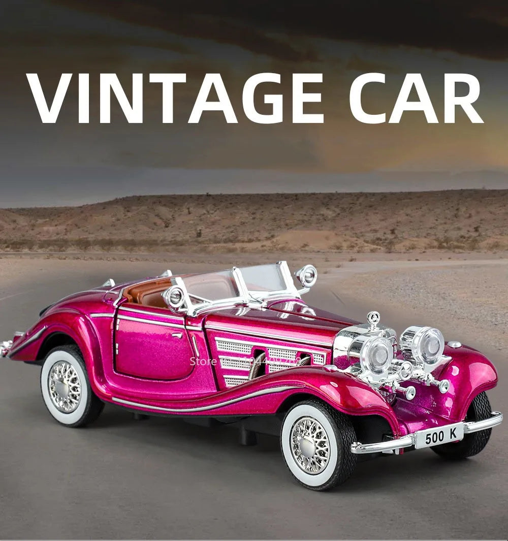 1:32 500K 300SL Vintage Car Model Toy Shock Absorption Alloy Diecast Vehicle Models Sound Light Pull Back Collection Gifts