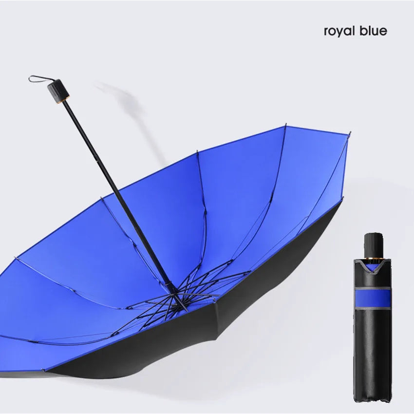 Triple Folding Windproof Reinforced Business Umbrella Dual Use Sun Rain Compact Travel Umbrella