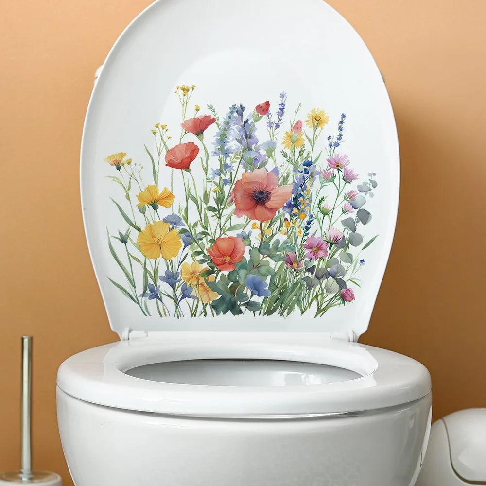 Green Plant Leaves Bathroom Toilet Sticker WC Closestool Wall Sticker Self Adhesive Mural Beautify Flower Home Decoration Decals