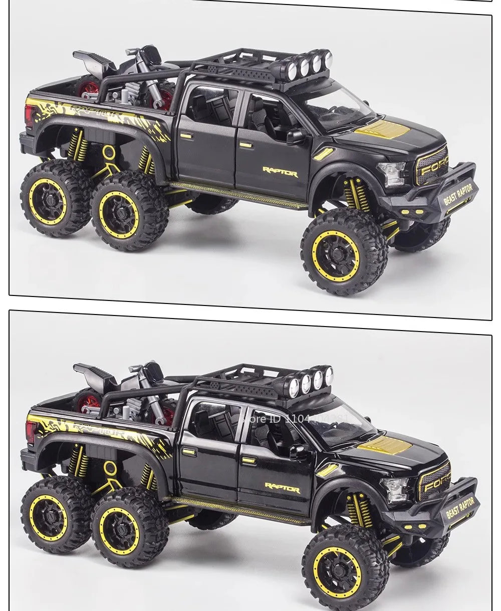 1:24 Mammoth F-150 Raptor Diecast Alloy Model Toy Car Doors Opened Sound Light Pull Back Miniature Vehice Adult Boy Fashion Gift