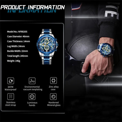 Stainless Steel Luxury Wrist Watch Waterproof Luminous Clock