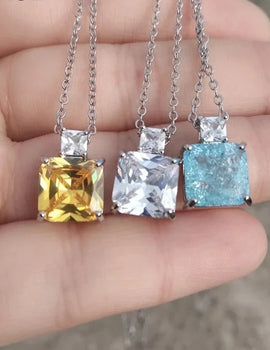 Light Blue Square Cubic Zirconia Pendant Necklaces