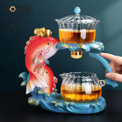 Fish Magnetic Teapot Glass Lazy Automatic Tea Making Household Pu'er Oolong Tea Set Infuser Drinking