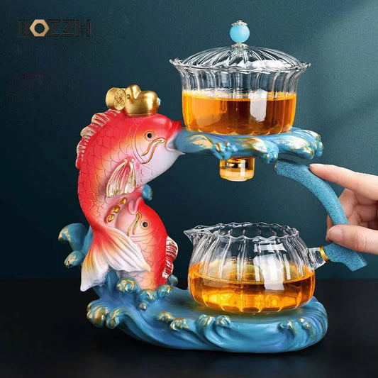 Fish  Teapot Glass Lazy Automatic Tea Making Household Pu'er Oolong Tea Set Infuser Drinking