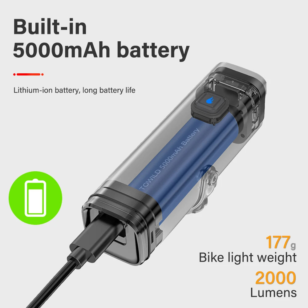 CL2000 Bicycle Light With Cut-off Line Beam 2000LM Rechargeable 5000mAh Led Bike Front Lights IPX6 MTB Cycling Headlights