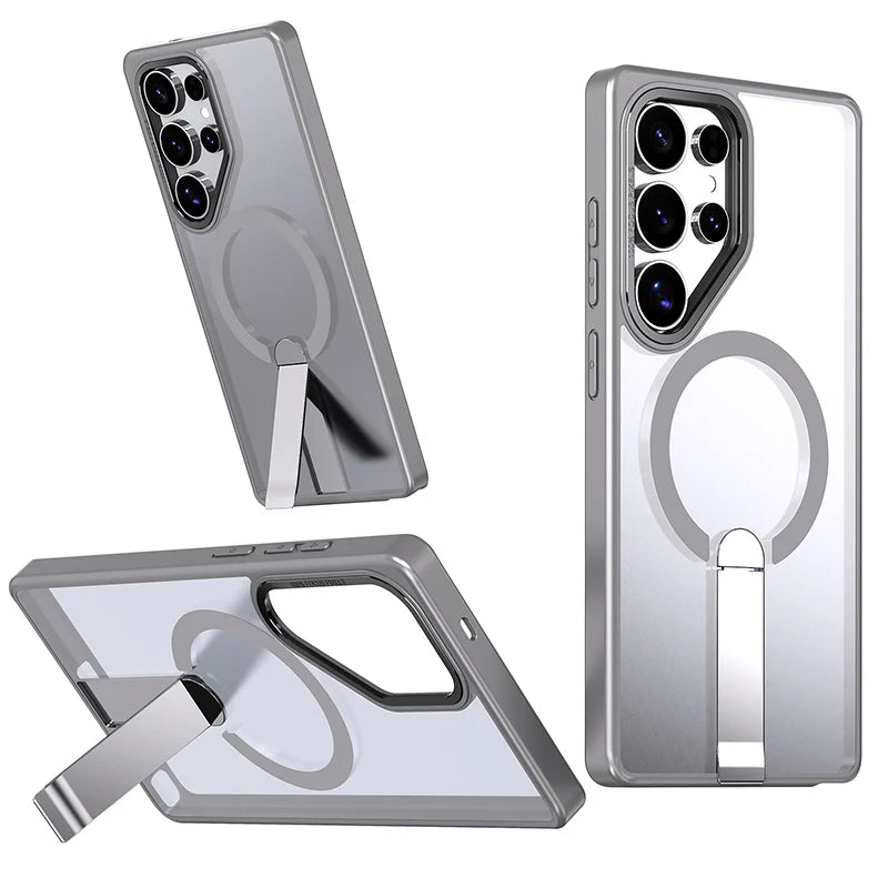 For Magsafe Metal Bracket Bumper Phone Case For Samsung S25 Ultra S23 S24 Ultra Plus FE Soft TPU Border Hard PC Back Cover