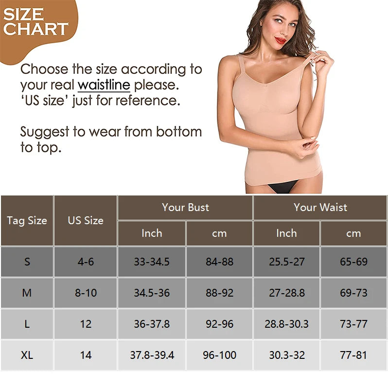 Women Shapewear Top Seamless Camisole Slimming Shaper Top Classic Comfort Smooth Cami Tummy Control Tank Top