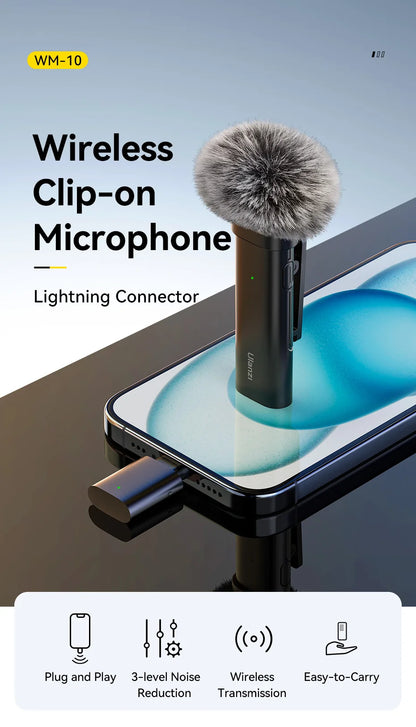 Wireless Clip-on Microphone Smartphone Mic for iPhone Android Noise Reduction Microphone