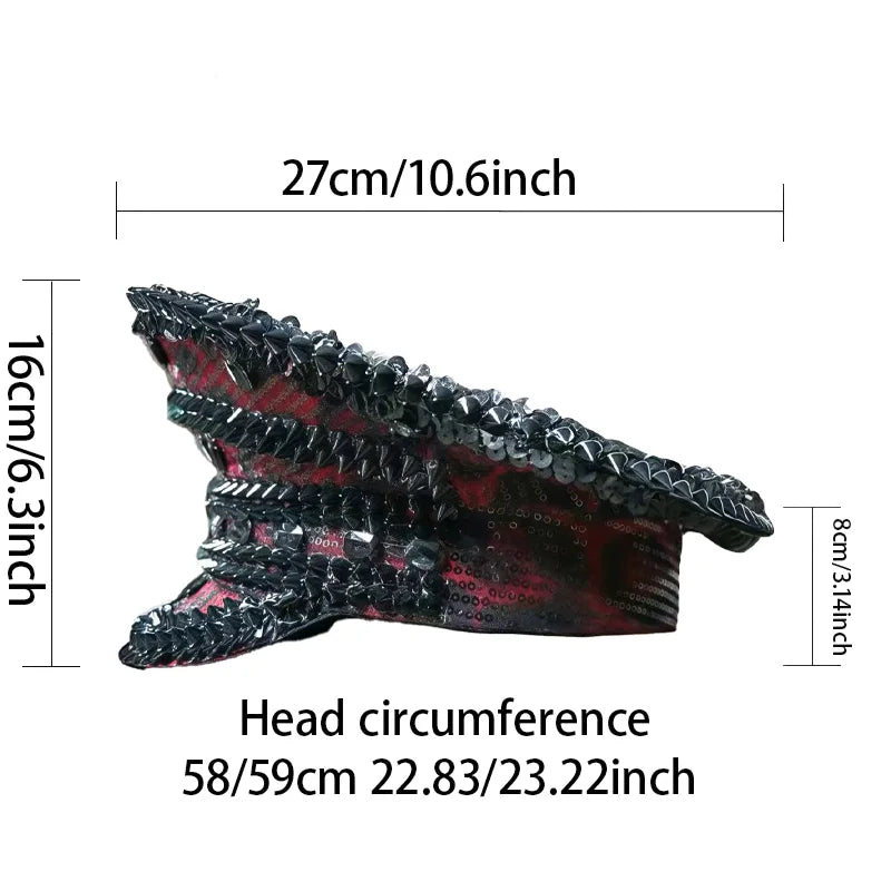 Bling Captain Hat Rhinestone Captains Hat for Men Steampunk Handmade Burning Man Mardi Gras Music Festival HongLuan Unisex