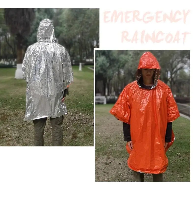 2 Pack Emergency Thermal Rain Ponchos with Hood for Hiking and Camping