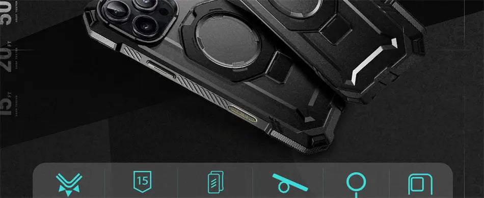 For iPhone 16 Pro Case with Camera Control Capture Button UB Grip Heavy Duty Rugged Magnetic Phone Case with Stand