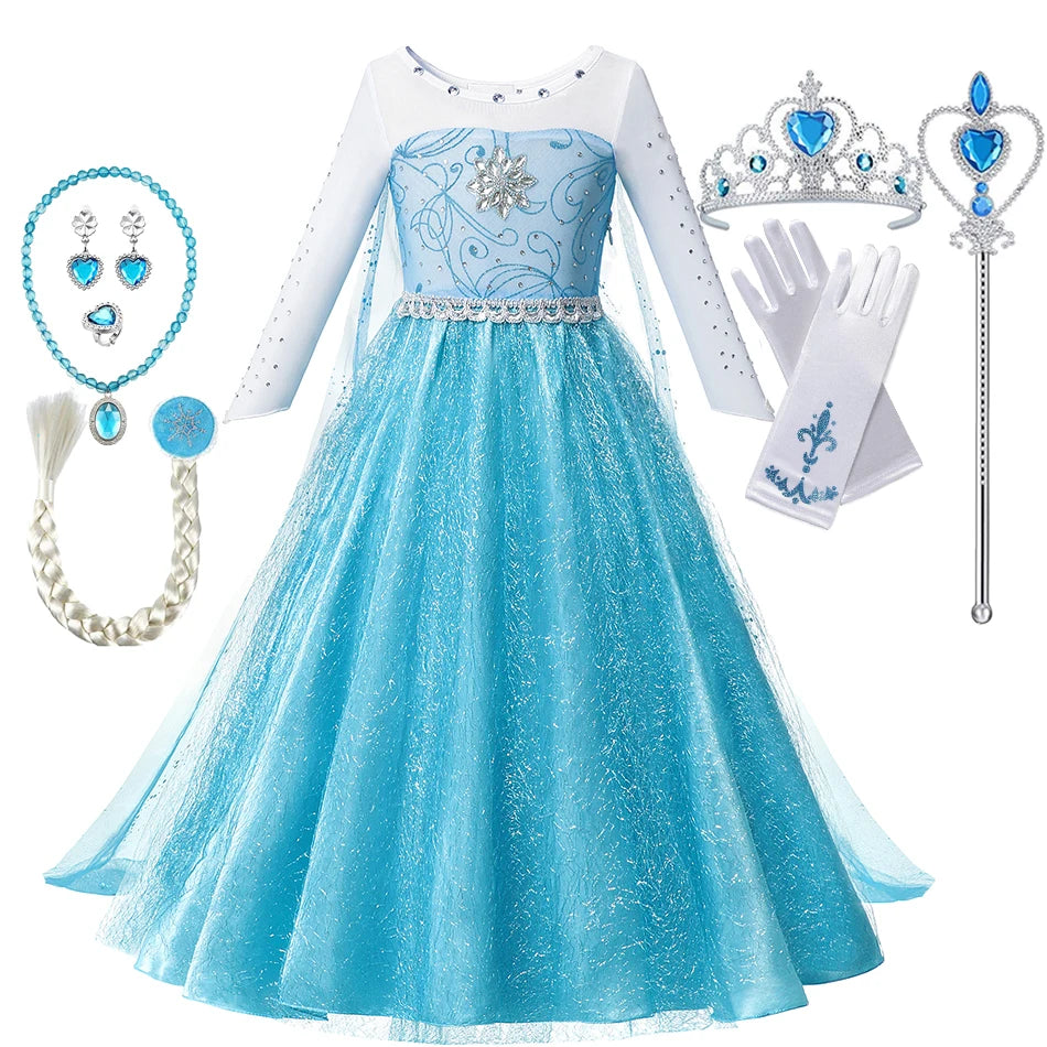Fancy Queen Frozen Elsa Anna Costume Girls Princess Dress  Halloween Cosplay Party Vesidos