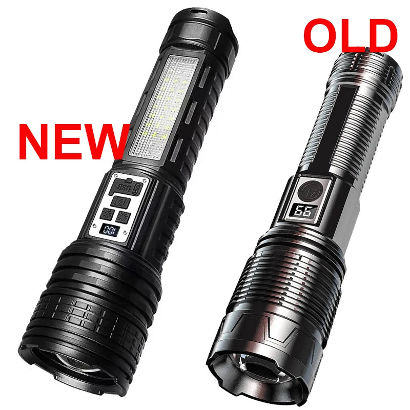 High Power Flashlight Super Big Flashlight Rechargeable Most Strong LED Flash Light Long Range Torch Outdoor Built in Battery
