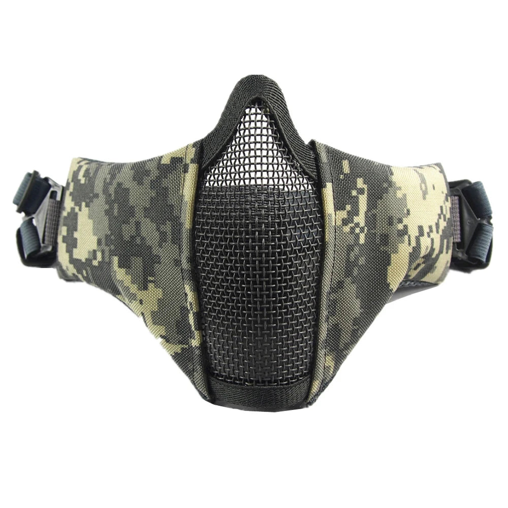 Tactical Half Face Airsoft Mask Foldable Metal Mesh Double Ribbon Adjustable CS Wargame Hunting Paintball Protective Masks
