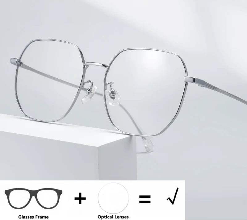 Retro Polygonal Lightweight Titanium Progressive Multifocal Prescription Glasses