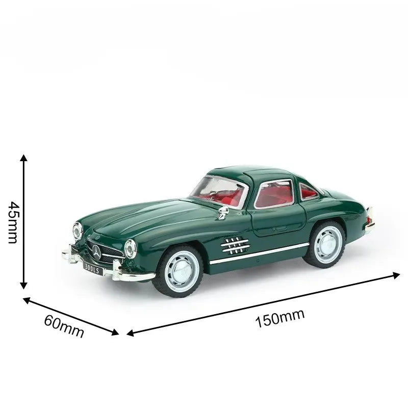 1:32 500K 300SL Vintage Car Model Toy Shock Absorption Alloy Diecast Vehicle Models Sound Light Pull Back Collection Gifts