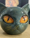 Cat Head Statue - Elegant Marble-like Glossy Resin Sculpture with Golden Eyes & Black Marble Texture,Desktop Decor for Home/Offi