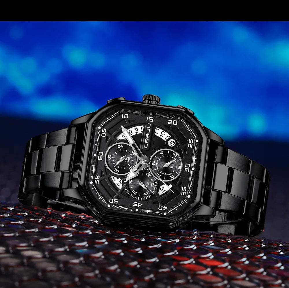 Men Watch Stainless Steel Chronograph Watches for Men Luxury Waterproof Date Analog Quartz Business Clock