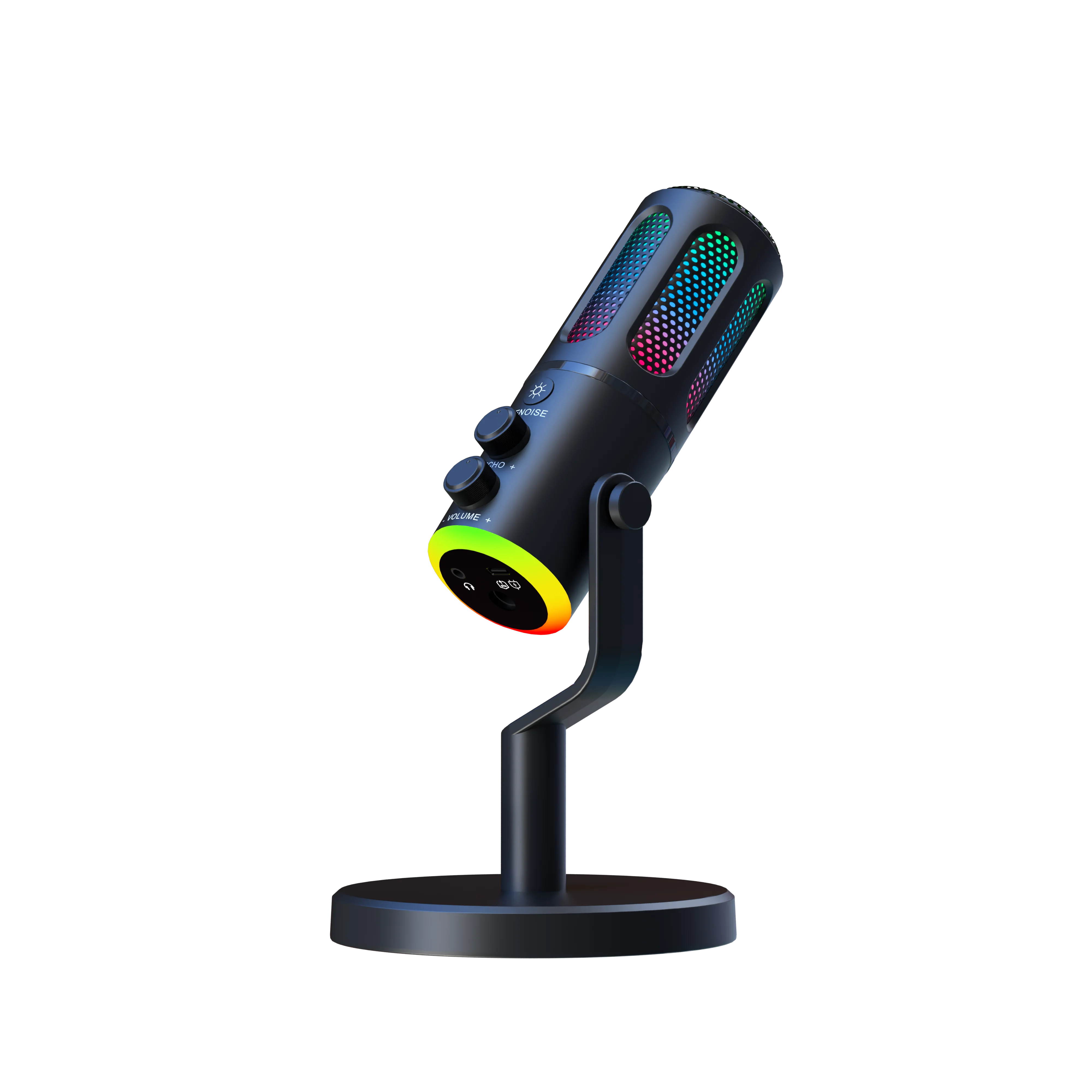USB condenser microphone with RGB light, DSPnoise reduction, independent monitoring, used for media recording and live streaming